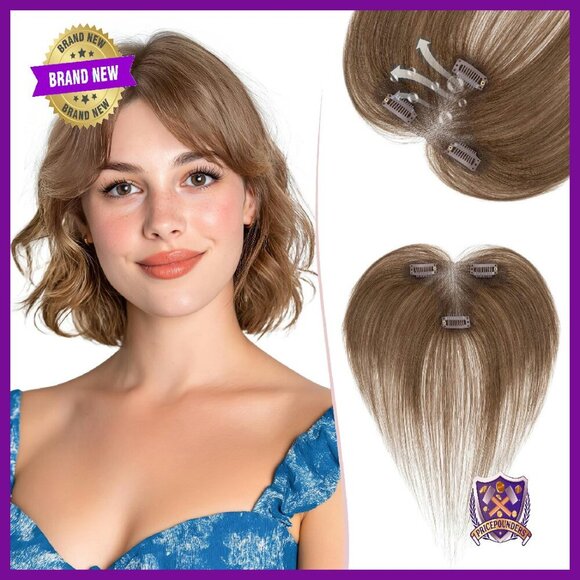 Real Human Hair Topper with Side Bangs, Hand-Tied Base, 9x12.5cm main image 6
